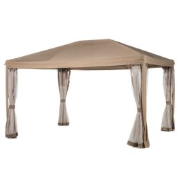 10ft x 12ft Fully Enclosed Solid Steel Garden Gazebo Patio Canopy with Mosquito Netting Tan/Brown