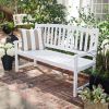 4-Ft Garden Bench with Curved Back and Armrests in White Wood Finish