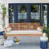 Deep Seat Wood Porch Swing Outdoor Bed with Cushion and 2 Bolster Pillows