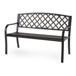 4-FT Curved Back Metal Bench in Weathered Black with Antique Bronze