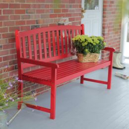 5-Ft Outdoor Garden Bench in Red Wood Finish with Armrest