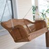 Honey Resin Wicker Porch Swing with Comfort Spring and Hanging Hooks