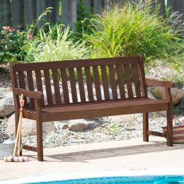 Weather Resistant Outdoor Wood 5-Ft Garden Bench in Dark Brown Finish