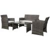 Grey Resin Wicker Rattan 4-Piece Patio Furniture Set with Seat Cushions