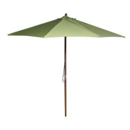 9-Foot Wood Frame Patio Umbrella with Pulley and Olive Green Canopy