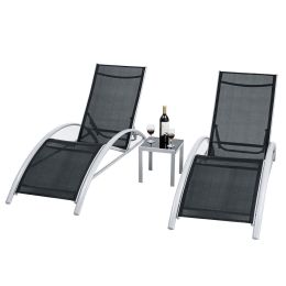 3 Piece Complete Black Outdoor Patio Pool Lounger Set