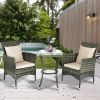 3 Piece Gray Brown Patio Rattan Chairs and Table Set with Cushions