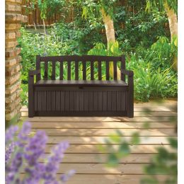 Brown Resin Outdoor Patio Garden Bench with Storage Box