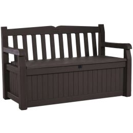 Outdoor Garden Bench with Arm Rest and Storage Box in Dark Brown