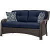 Outdoor 6-Piece Resin Wicker Patio Furniture Lounge Set with Navy Blue Seat Cushions