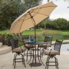 Beige Canopy 9-Ft Patio Umbrella with Push Button Tilt and Bronze Finish Pole