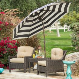 7.5-Ft Patio Umbrella with Dark Navy and White Stripe Outdoor Fabric Canopy and Metal Pole