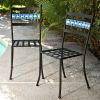 Set of 2 - Black Powder Coated Iron Metal Patio Bistro Chairs with Aqua Blue Backrest