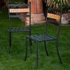 Set of 2 - Outdoor Patio Metal Bistro Dining Chairs in Black Iron with Terracotta Backrest