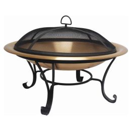 Large 35-inch Copper Bowl Fire Pit with Steel Stand and Cover