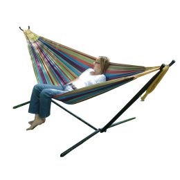 Tropical Fabric Double Hammock with 9-Foot Steel Stand