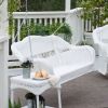 White Resin Wicker Porch Swing with Hanging Hooks Comfort Spring and Harbor Blue Cushion
