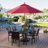 Commercial Grade 9-Ft Wood Market Umbrella with Burgundy Red Sunbrella Canopy