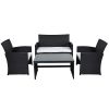 Black Resin Wicker 4-Piece Outdoor Patio Furniture Set with White Padded Seat Cushions