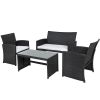 Black Resin Wicker 4-Piece Outdoor Patio Furniture Set with White Padded Seat Cushions