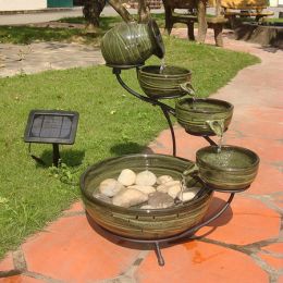 Solar Cascade Ceramic Fountain Bamboo