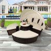 Patio Furniture Round Outdoor Sectional Sofa Set Rattan Daybed Sunbed with Retractable Canopy, Separate Seating and Removable Cushion (Beige)