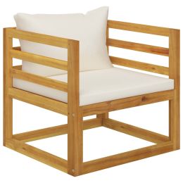 Patio Chair with Cream Cushions Solid Acacia Wood