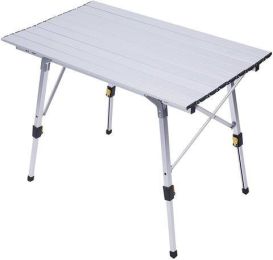 Bosonshop Portable Folding Aluminum Camping Picnic Table, Adjustable Height Compact Outdoor Table with Carry Bag, Silver