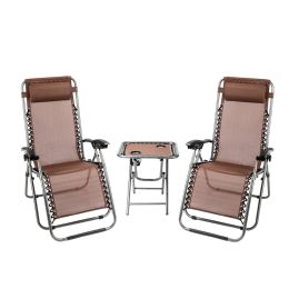 3 PCS Zero Gravity Chair Patio Chaise Folding Lounge Table Chair Sets