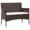 Patio Bench with Cushion Poly Rattan Brown