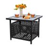 MEOOEM Patio Side Table with 1.57" Umbrella Hole Outdoor Stand Metal Bistro Table for Coffee Deck Garden Pool, Black