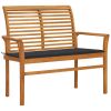 Garden Bench with Anthracite Cushion 44.1" Solid Teak Wood