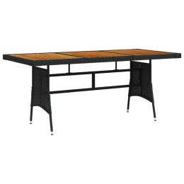 Patio Table Black 63"x27.6"x28.3" Poly Rattan & Solid Acacia Wood