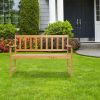 44in Outdoor Patio Wooden Bench Teak Color RT