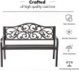 50" Outdoor Patio Bench, Cast Iron 2-Person Metal Bench with Floral Design Backrest, Patio Furniture Chair for Porch Park Garden, Dark Brown