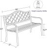 50" Outdoor Patio Bench, Cast Iron 2-Person Metal Bench with Basket-Weave Design Backrest, Patio Furniture Chair for Porch Park Garden, Dark Brown