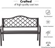 50" Outdoor Patio Bench, Cast Iron 2-Person Metal Bench with Basket-Weave Design Backrest, Patio Furniture Chair for Porch Park Garden, Dark Brown