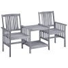 Patio Chairs with Tea Table and Cushions Solid Acacia Wood