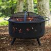 Outdoor Portable 32 Inch Steel Round Fire Pit with BBQ Grill, Cooking Grate, Spark Screen, Fire Poker, Cover, Fireplaces for Outside wood burning