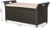 Patio Wicker Storage Bench Outdoor Rattan Deck Storage Box with Cushion (Beige)