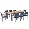 Higold - Heck 9 Pieces Retractable Patio Dining Sets, for Outdoor Dining Using, Grade A Teak, Matte Charcoal Aluminum Frame and Textilene Finished