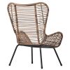 Outdoor Patio 5-Piece Rattan Conversation Set, PE Wicker Arm Chairs with Stools and Tempered Glass Tea Table for Balcony, Natural Rattan+Dark Gray
