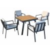 Higold 6801 Nofi Outdoor Furniture, 5 Pieces Patio Dining Set with Seating Cushions, Matte Charcoal Aluminum Frame, Imitated Teak Aluminum Tabletop