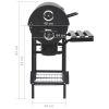 Barrel Grill with Wheels and Shelves Black Steel 45.3"x33.5"x37.4"