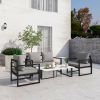 Outdoor Patio Furniture Sets, Conversation Set Modern Black Metal Sectional Sofa with Grey Cushion