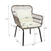 3-Piece Patio Wicker Conversation Bistro Set with 2 Chairs & Glass Top Side Table & Cushions Tan