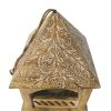 DunaWest Floral Engraved Decorative Temple Top Mango Wood Hanging Bird House with Feeder, Brown