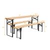 3PCS Outdoor Folding Picnic Table Bench Set, Portable Patio Dining Table Set with Wooden Top & Steel Frame