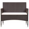 Patio Bench with Cushion Poly Rattan Brown