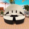 Patio Furniture Round Outdoor Sectional Sofa Set Rattan Daybed Sunbed with Retractable Canopy, Separate Seating and Removable Cushion (Beige)